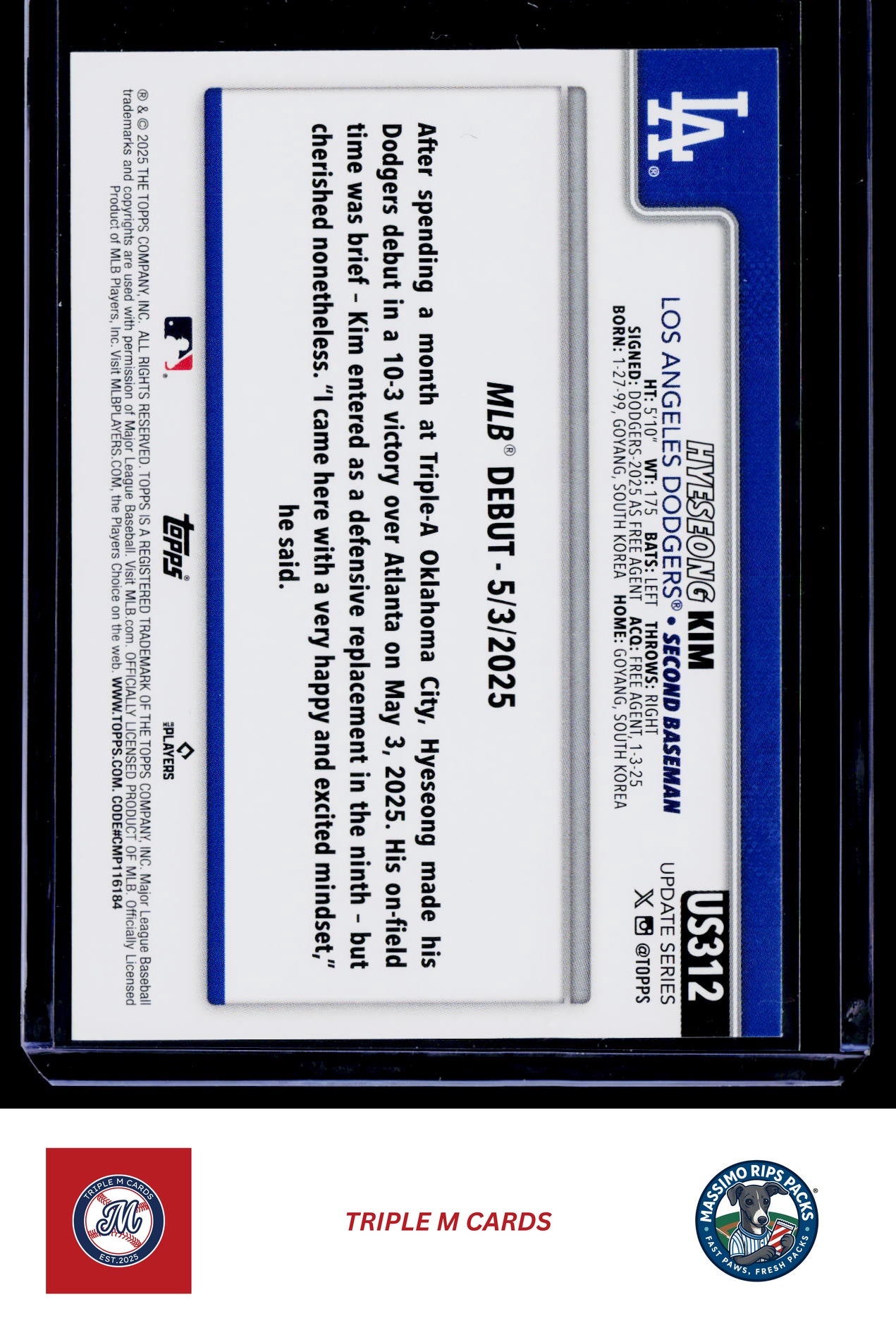 2025 Topps Update #US312 Hyeseong Kim