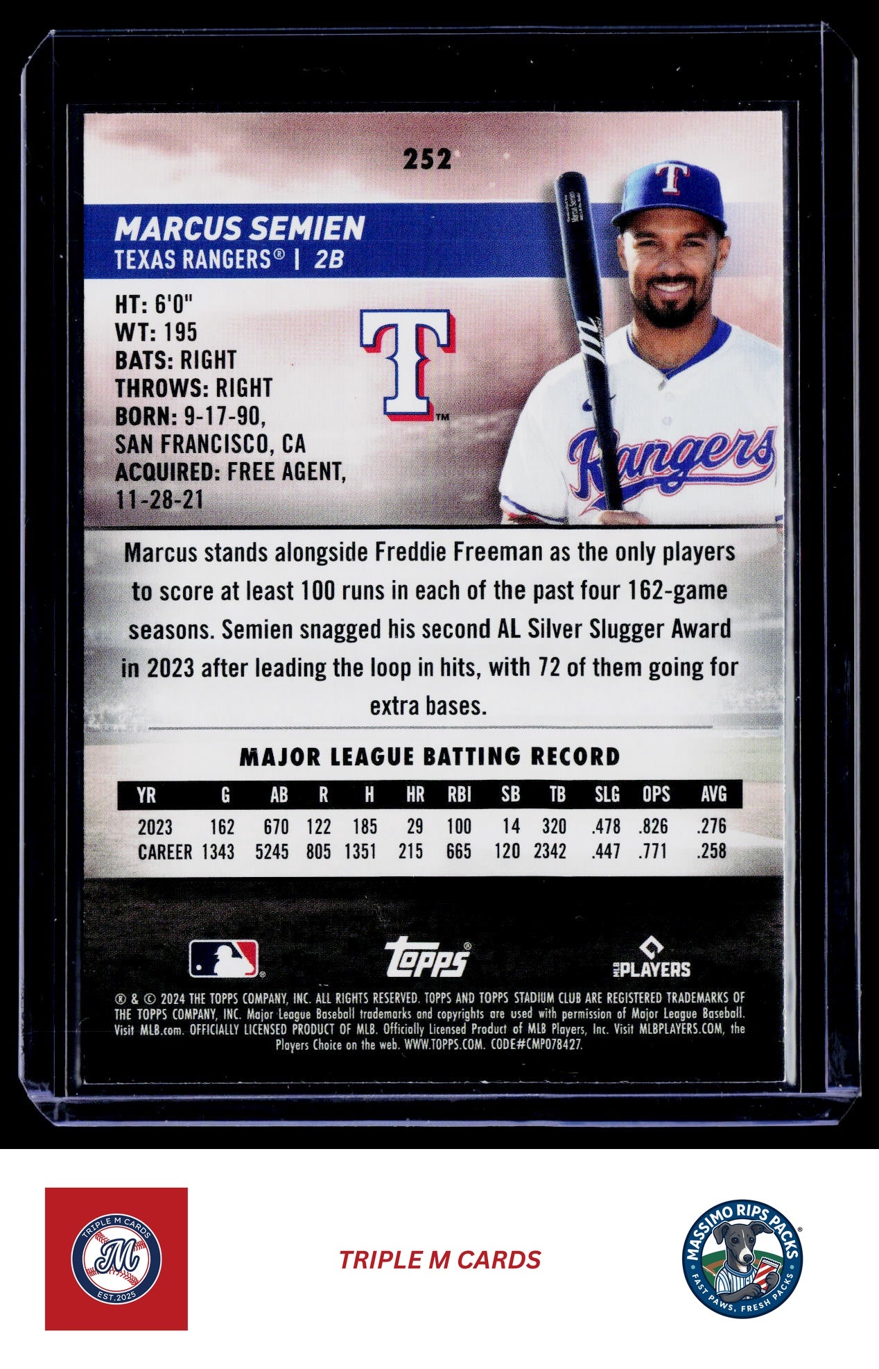 2024 Stadium Club #252 Marcus Semien Pink Foil