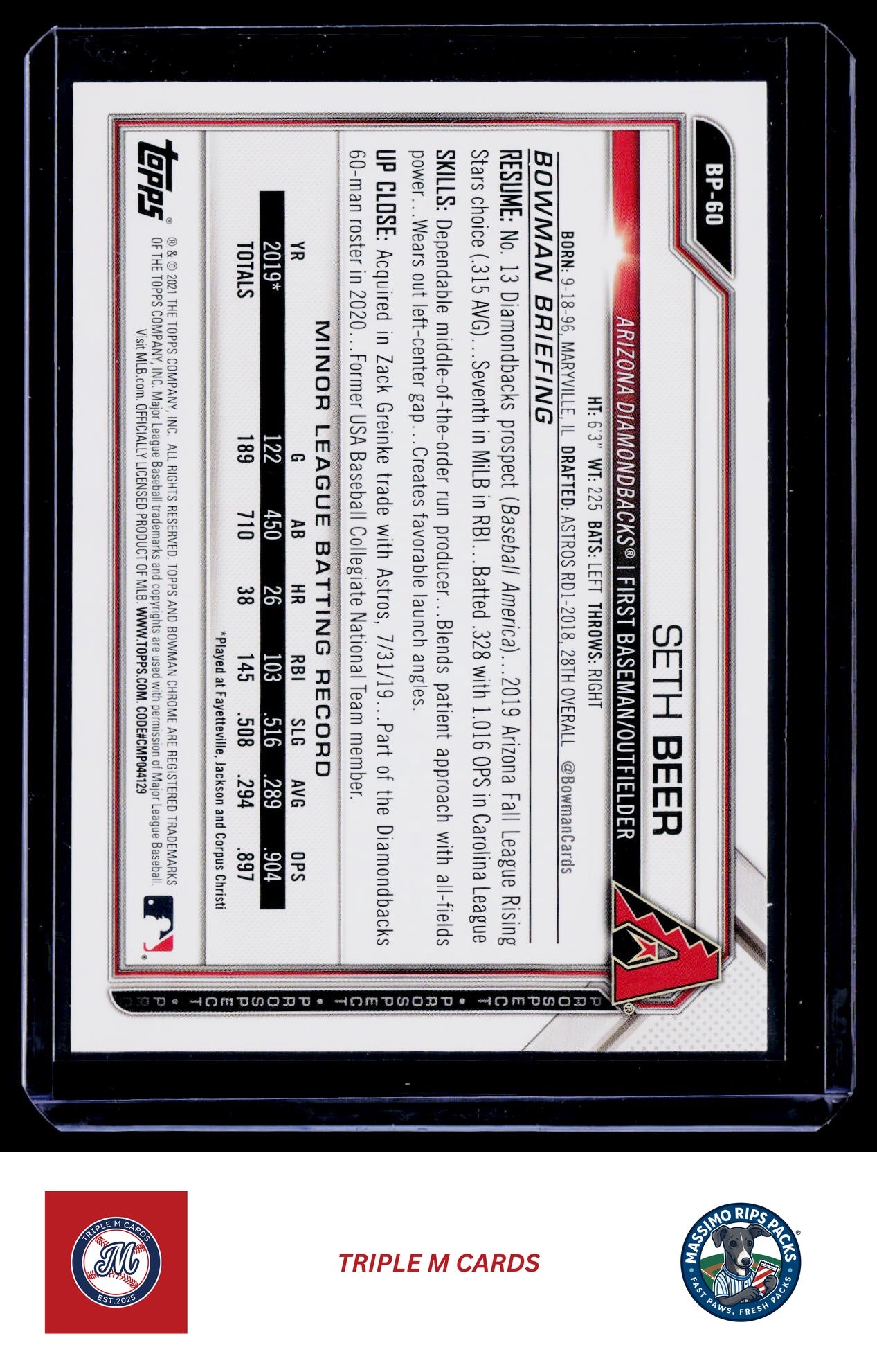 2021 Bowman #BP-60 Seth Beer Prospects