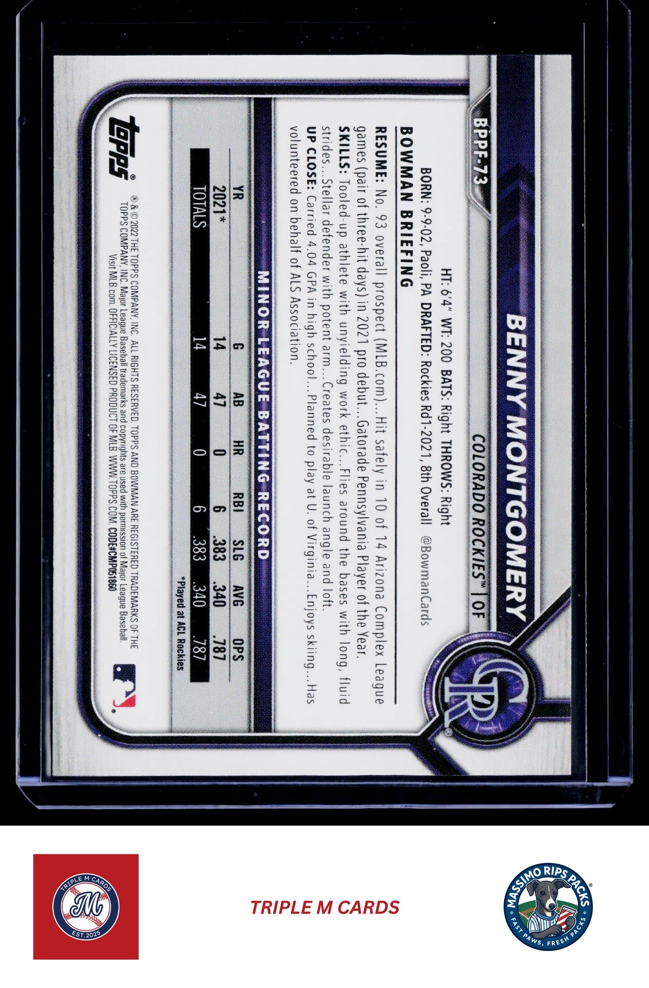 2022 Bowman #BP-73 Benny Montgomery Prospects