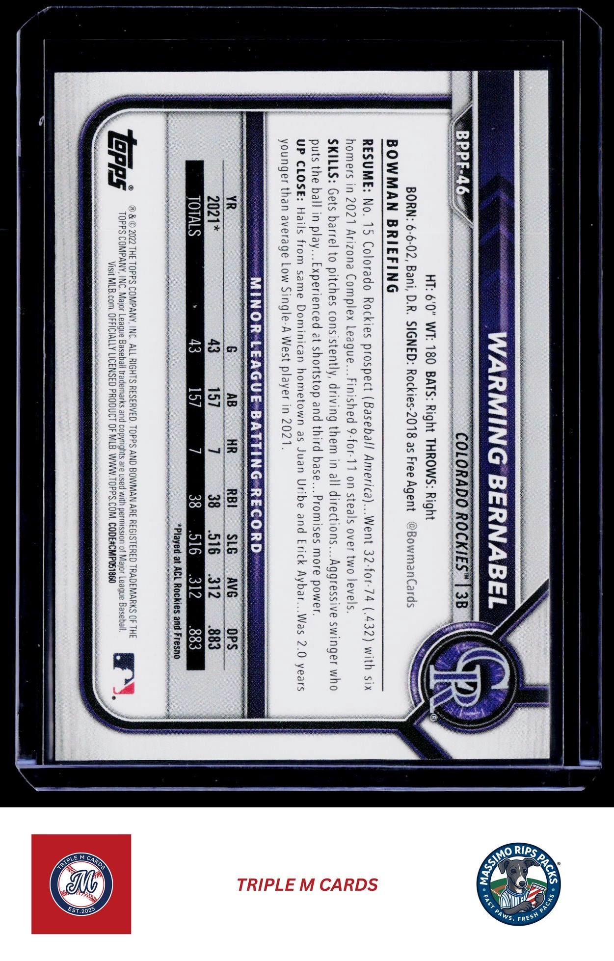 2022 Bowman #BP-46 Warming Bernabel Prospects