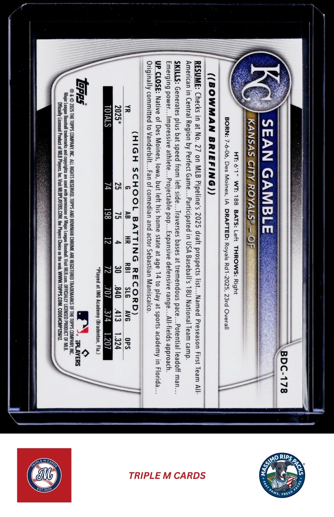2025 Bowman Draft #BDC-178 Sean Gamble Chrome