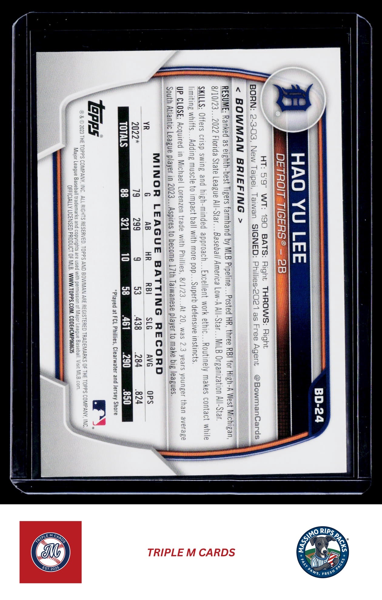 2023 Bowman Draft #BD-24 Hao Yu Lee