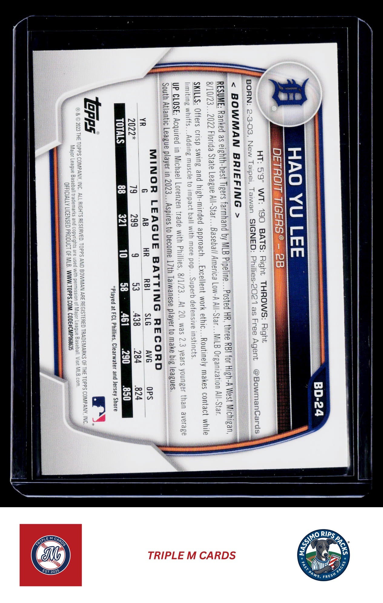 2023 Bowman Draft #BD-24 Hao Yu Lee