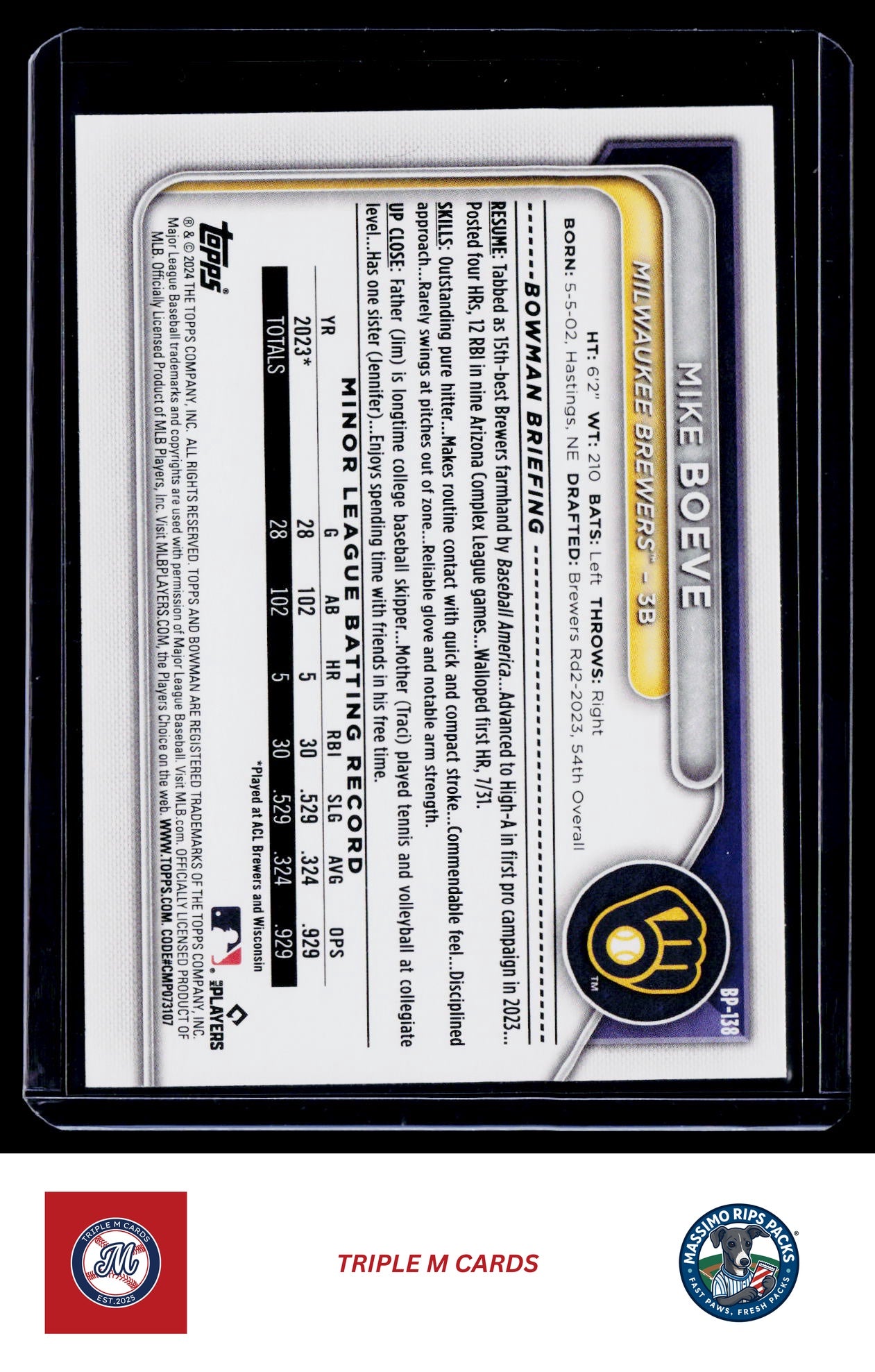 2024 Bowman #BP-138 Mike Boeve Prospects