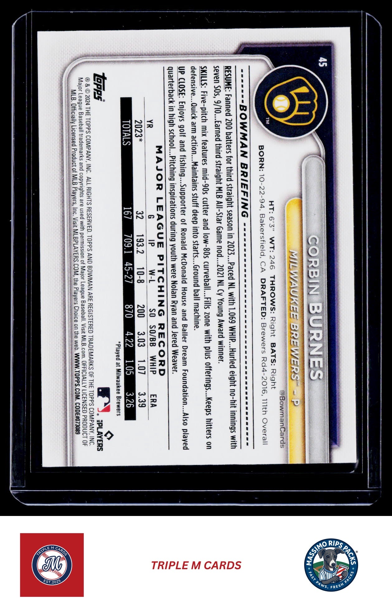 2024 Bowman #45 Corbin Burnes