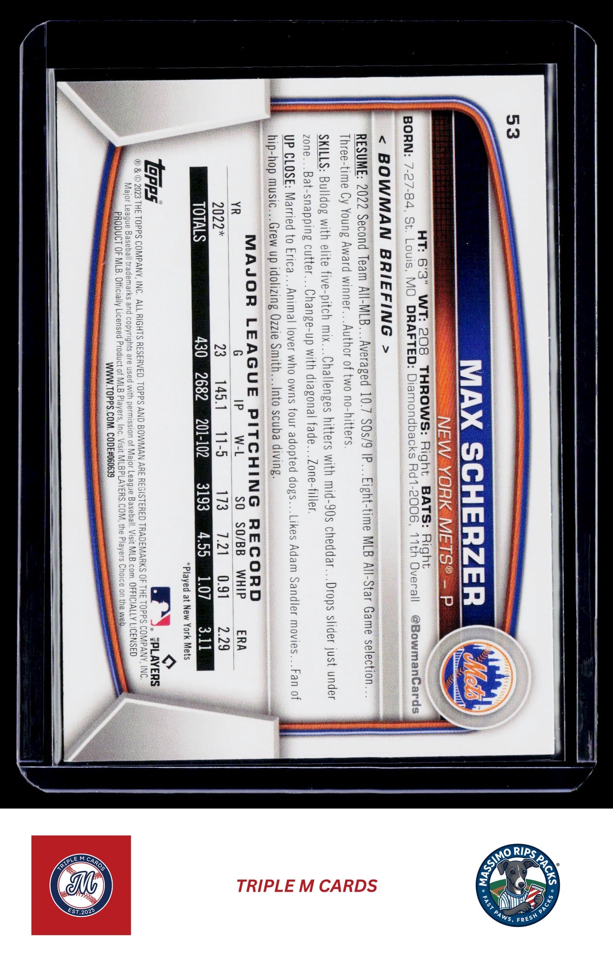 2023 Bowman #53 Max Scherzer