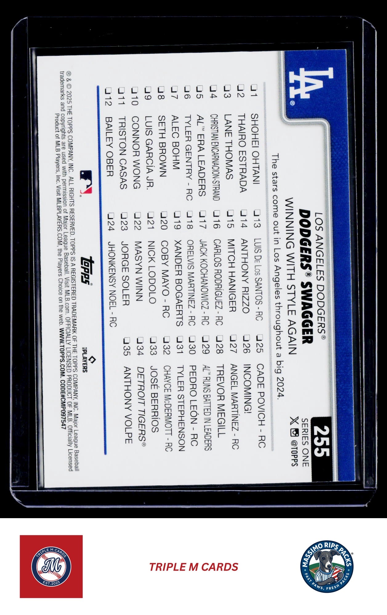 2025 Topps #255 Dodgers Swagger: Winning With Style Again Spring Training