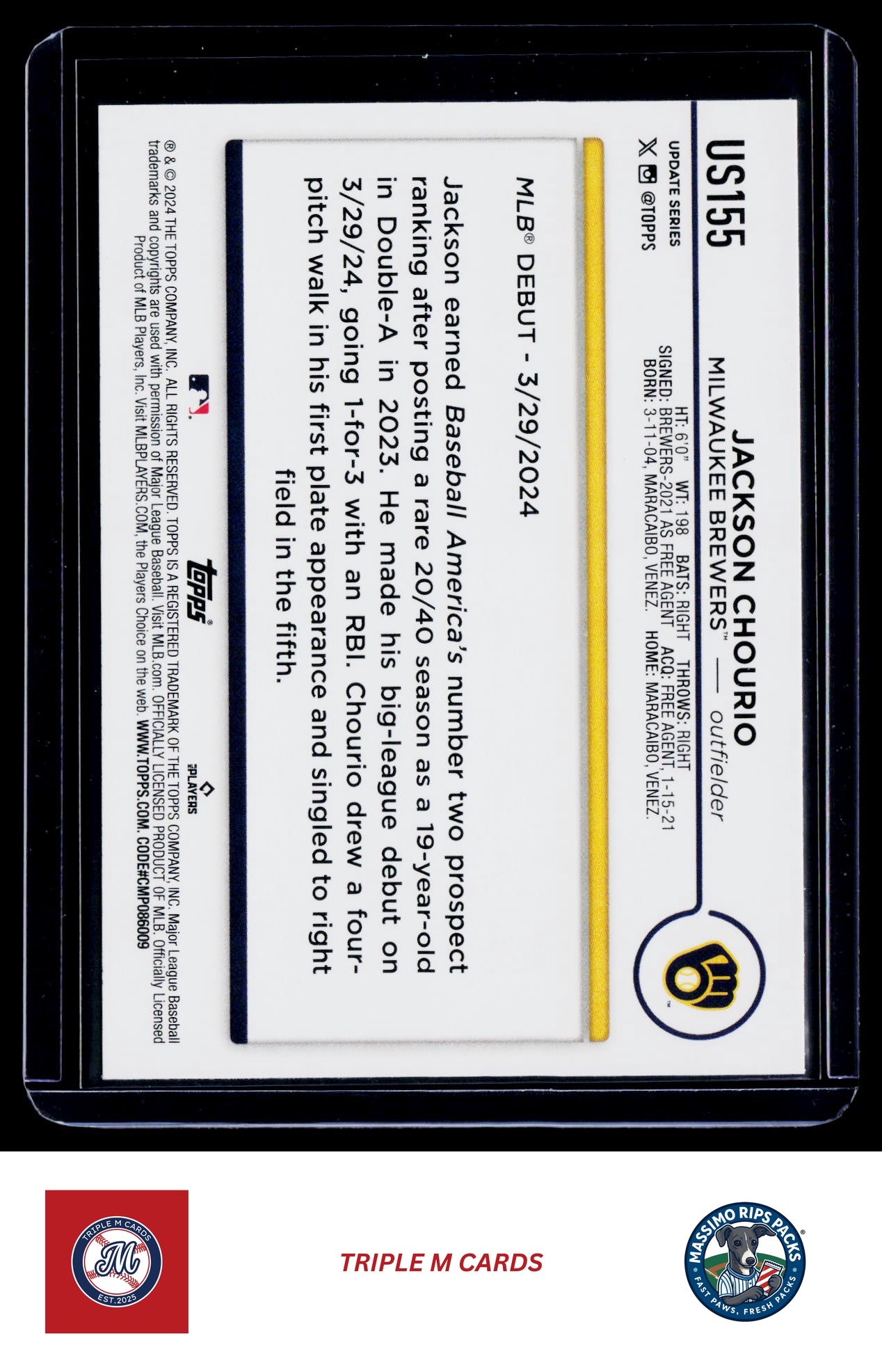 2024 Topps Update #US155 Jackson Chourio