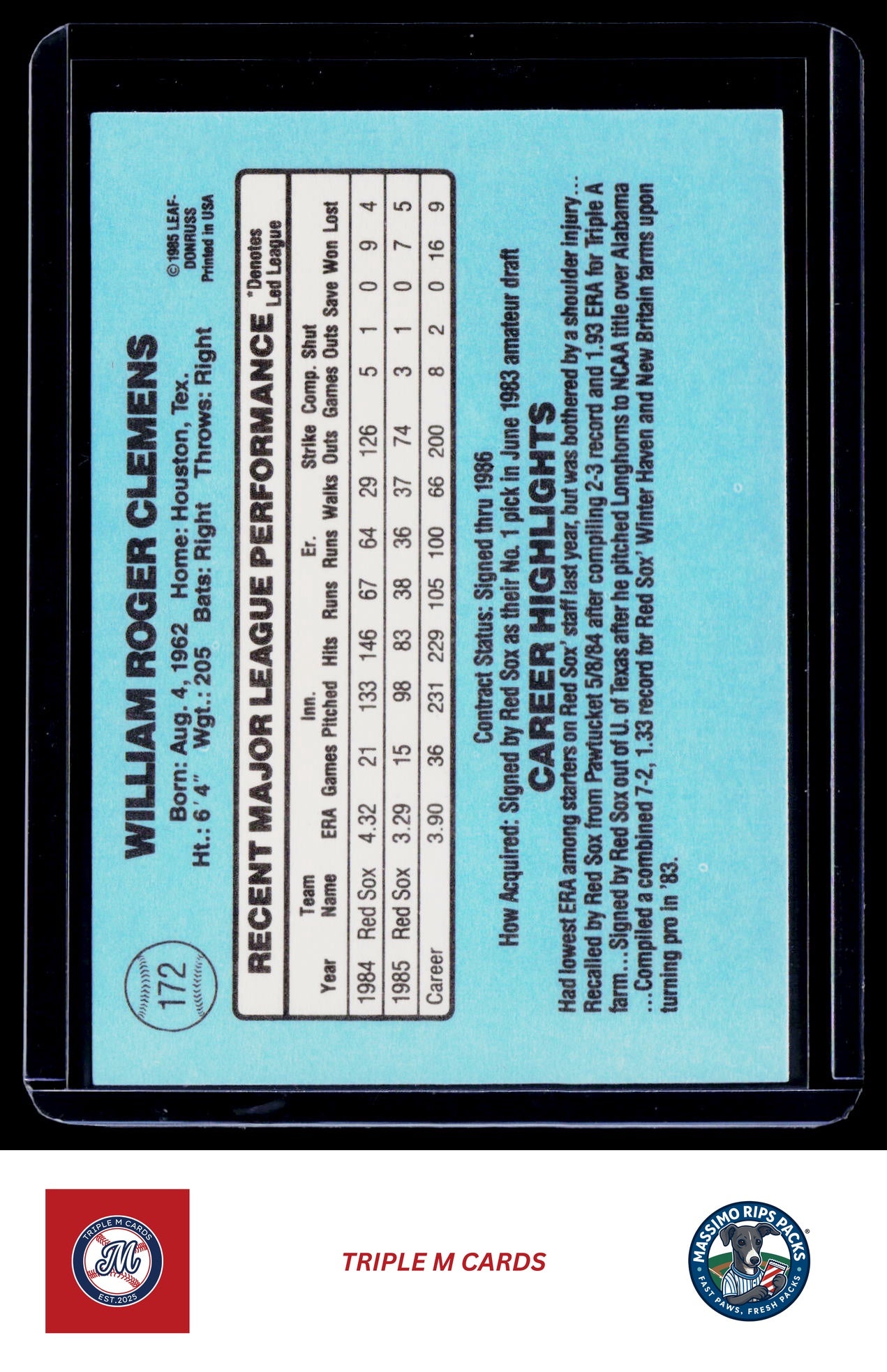 1986 Donruss #172 Roger Clemens