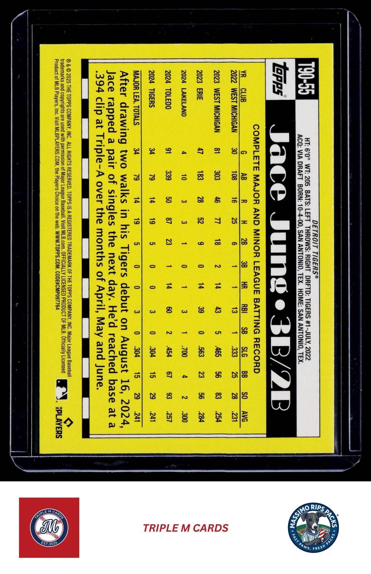2025 Topps #T90-55 Jace Jung 1990 Topps Baseball 35th Anniversary (Series One)