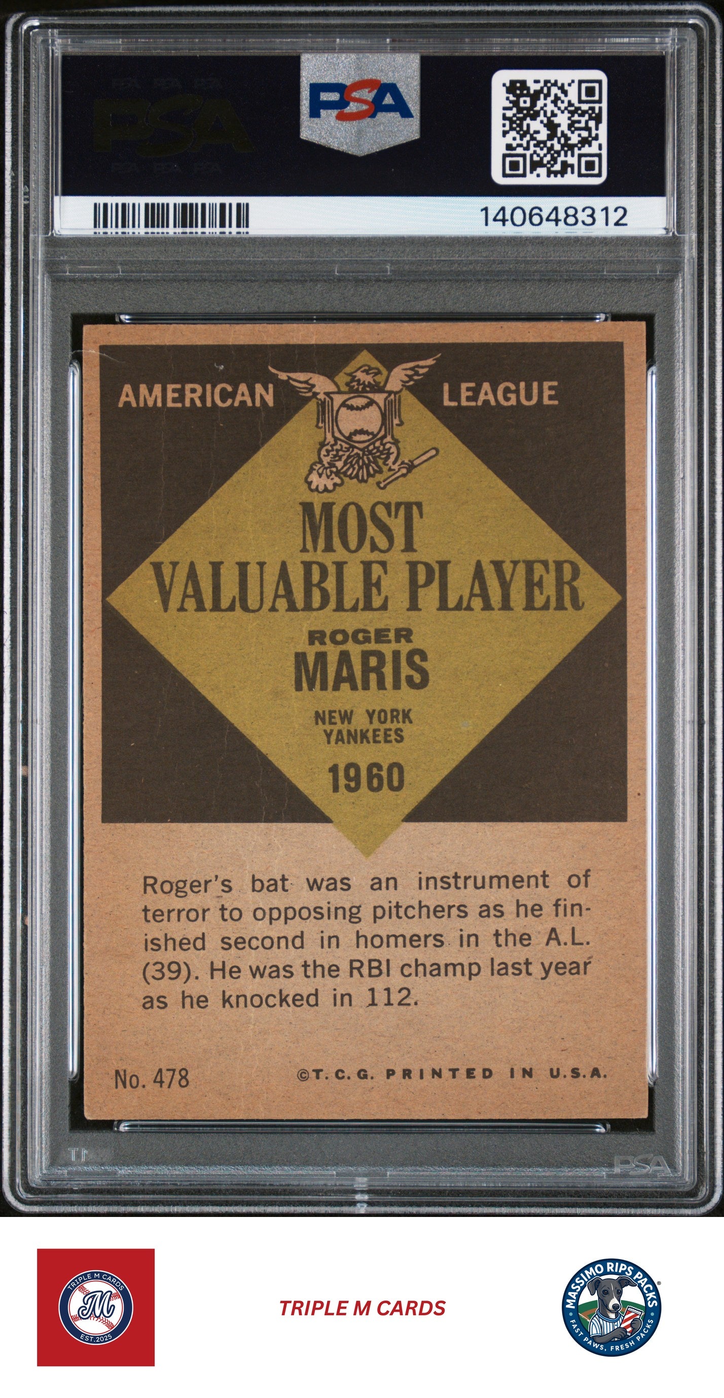 1961 Topps #478 Roger Maris PSA 1.5