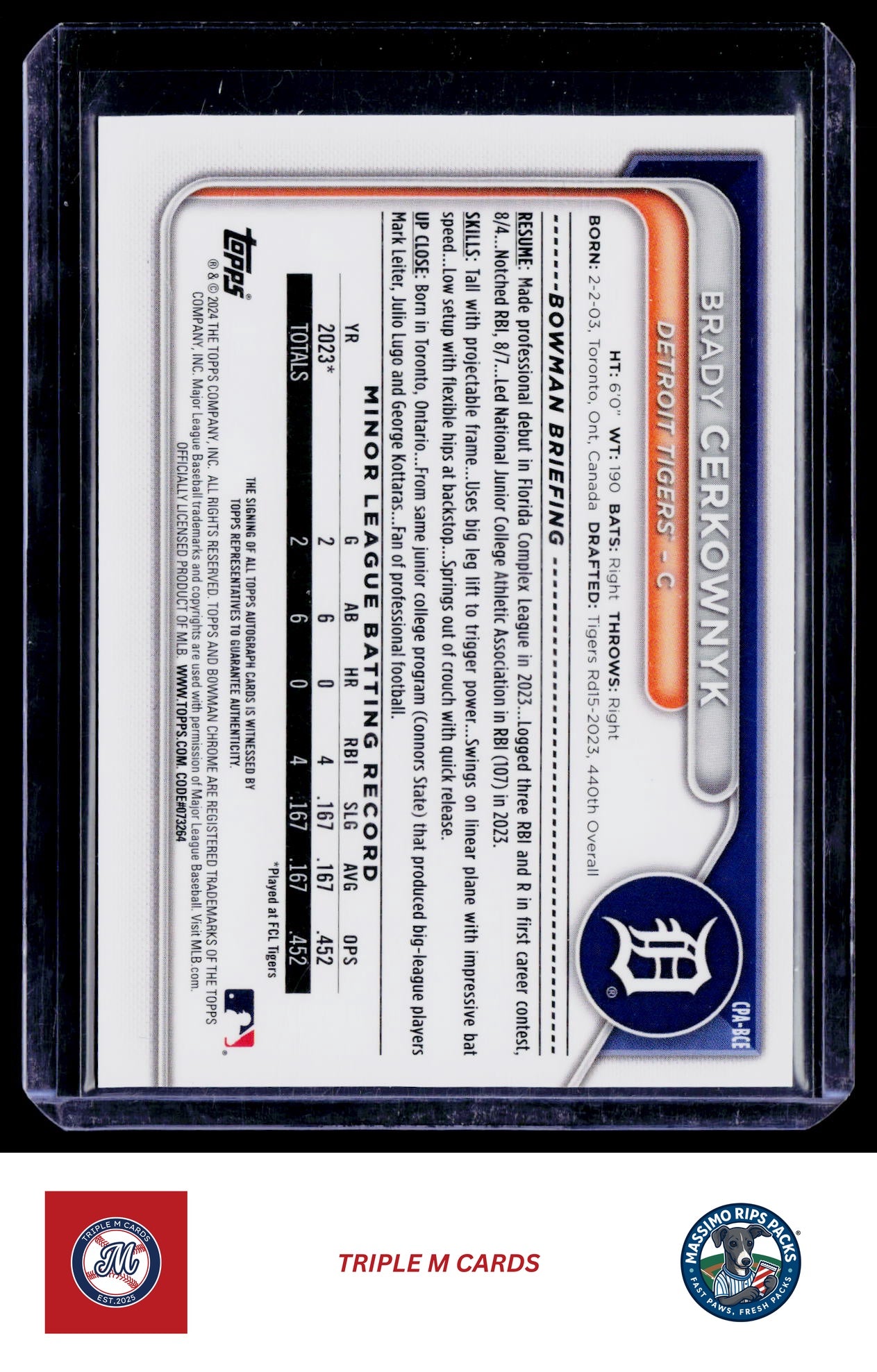 2024 Bowman Chrome #CPA-BCE Brady Cerkownyk Prospect Autographs