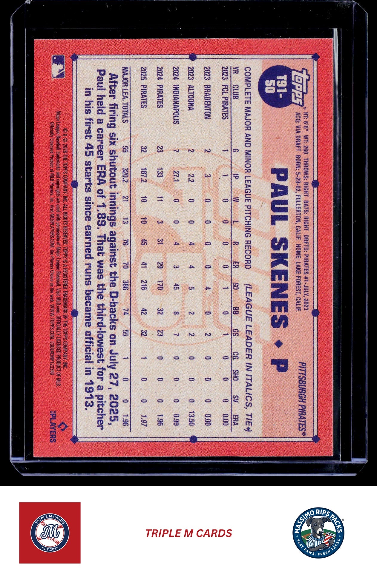 2026 Topps #T91-50 Paul Skenes 1991 Topps Baseball 35th Anniversary (Series One)
