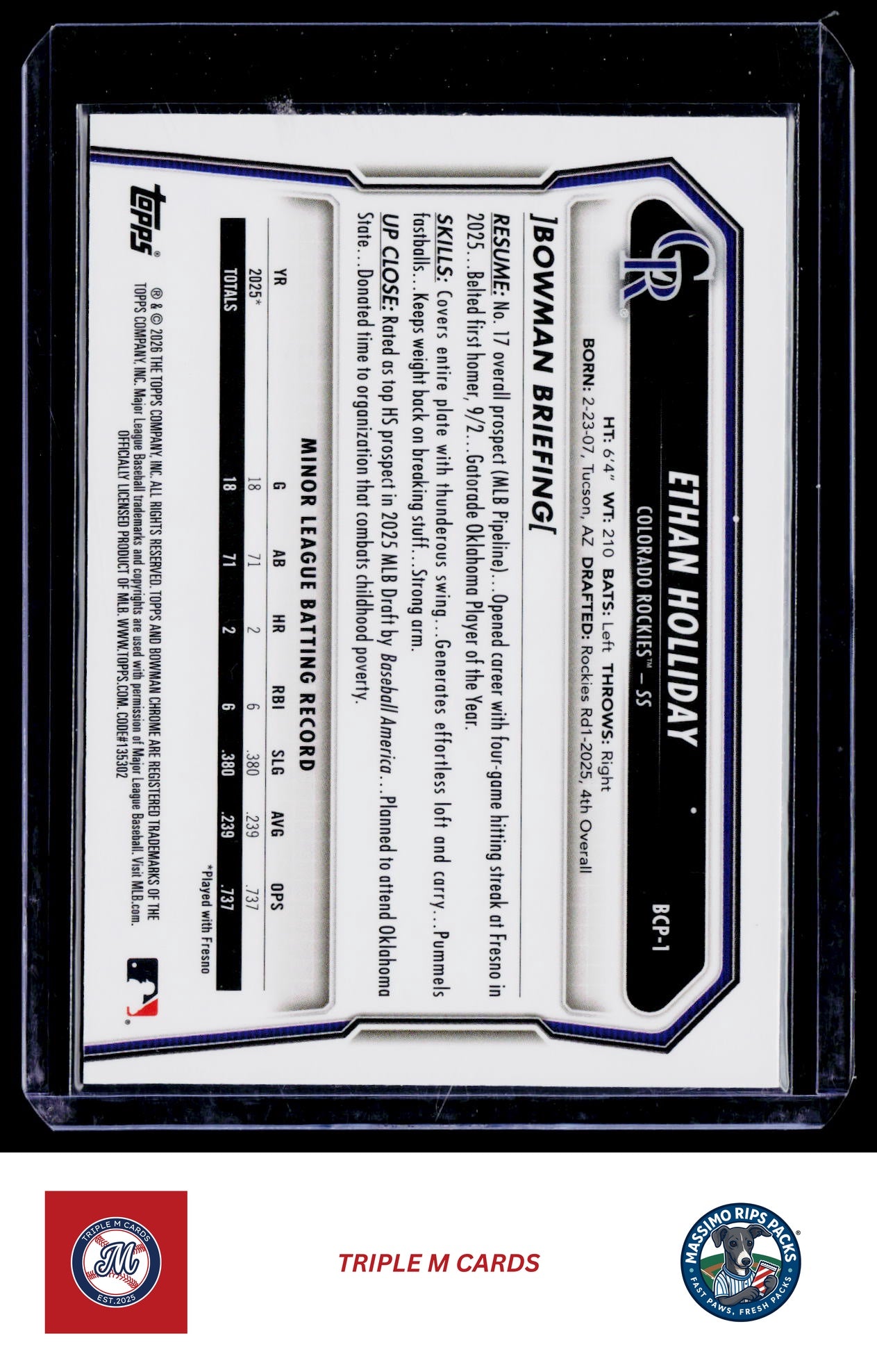 2026 Bowman #BCP-1 Ethan Holliday Chrome Prospects
