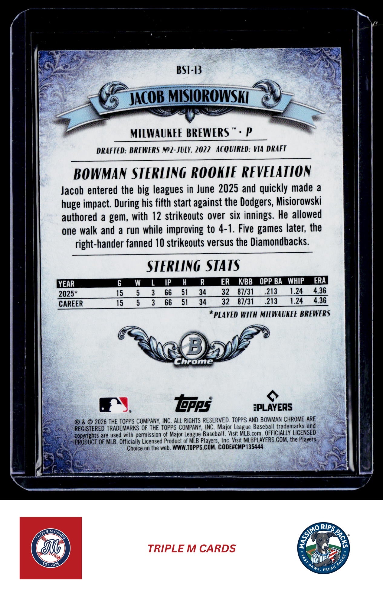 2026 Bowman #BST-13 Jacob Misiorowski Bowman Sterling