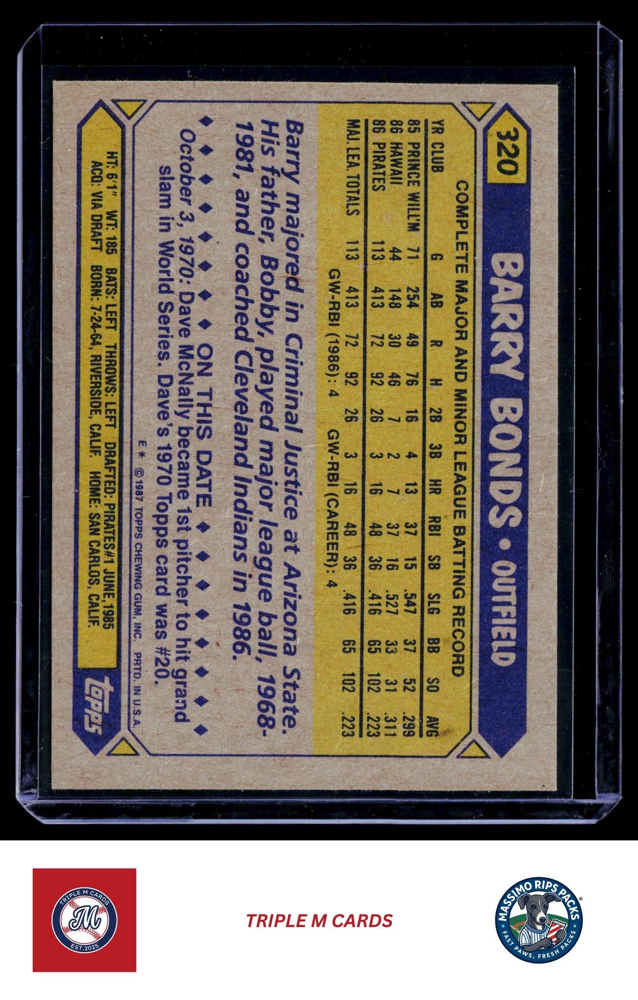 1987 Topps #320 Barry Bonds
