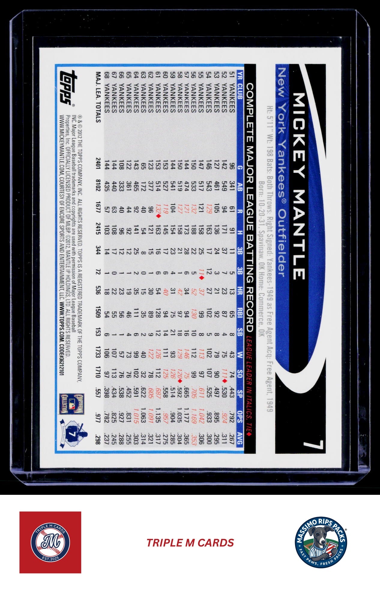 2012 Topps #7 Mickey Mantle Gold Sparkle