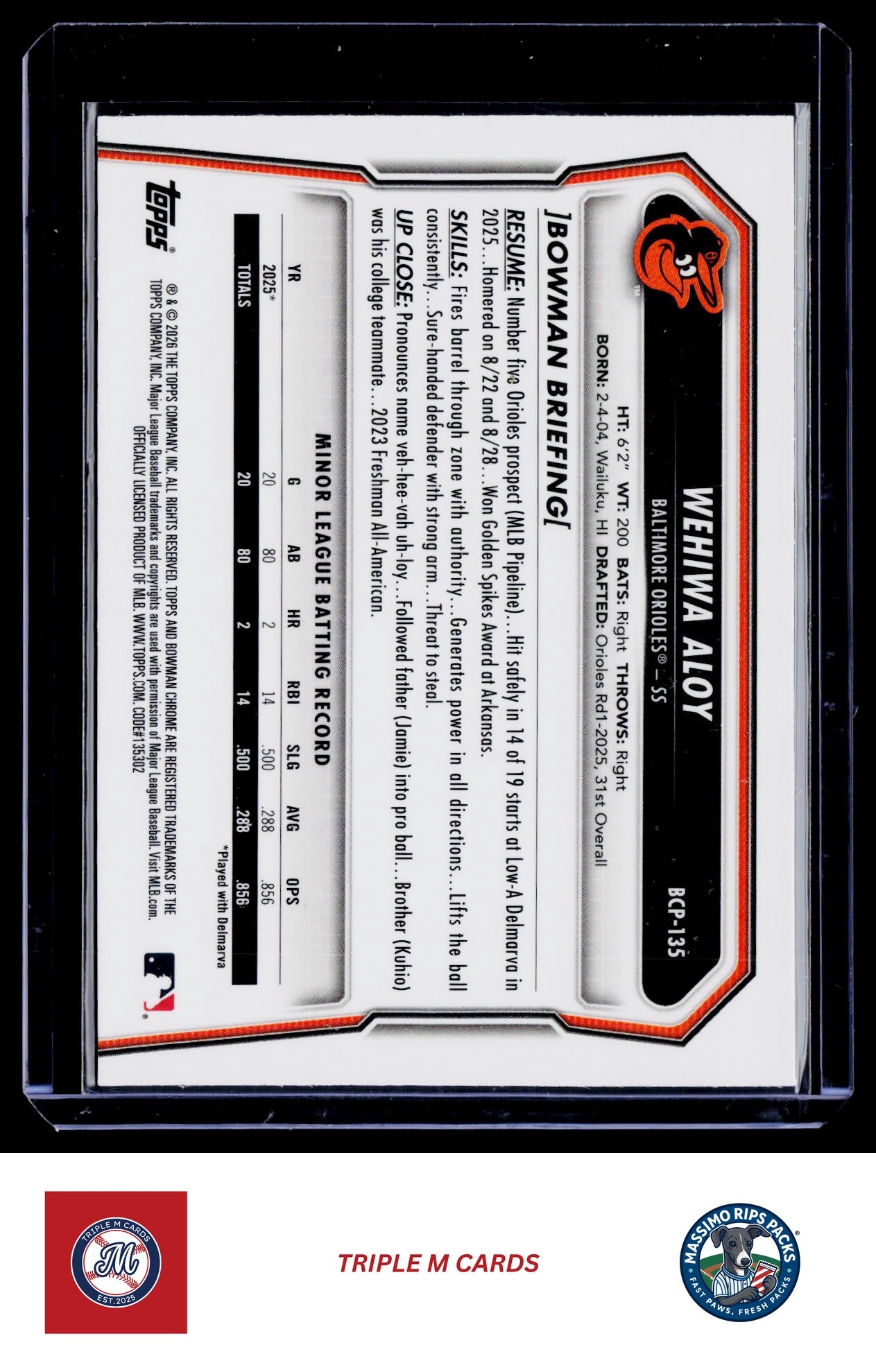 2026 Bowman #BCP-135 Wehiwa Aloy Chrome Prospects Lazer Refractor