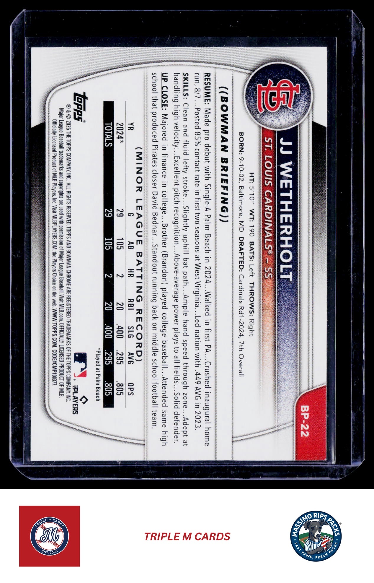 2025 Bowman #BP-22 JJ Wetherholt Prospects