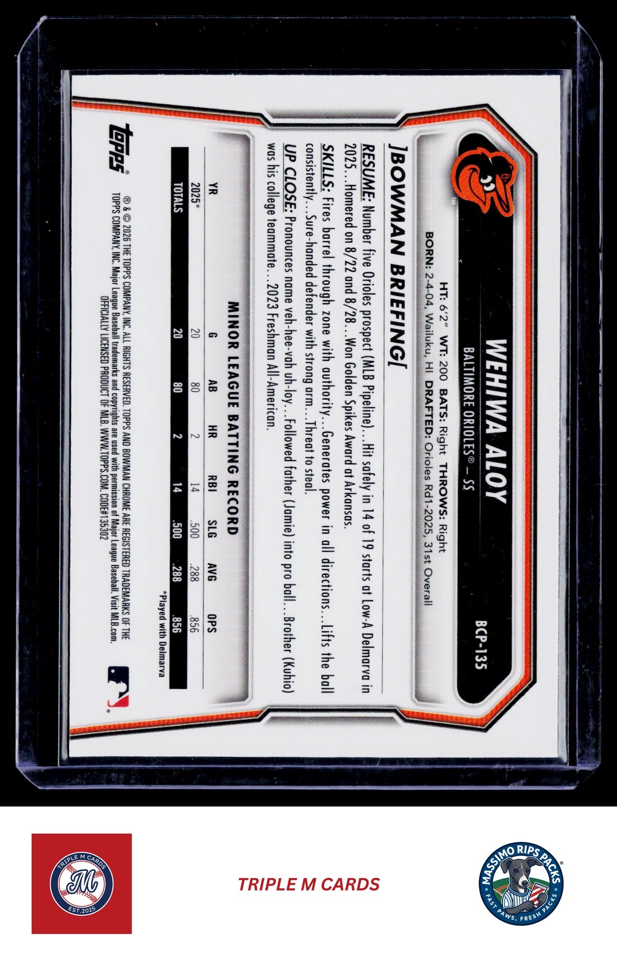 2026 Bowman #BCP-135 Wehiwa Aloy Chrome Prospects