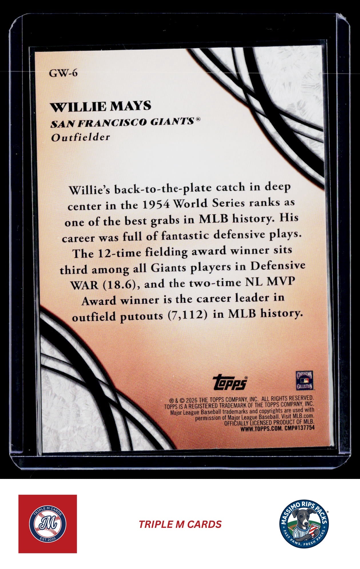 2026 Topps #GW-6 Willie Mays Glove Work