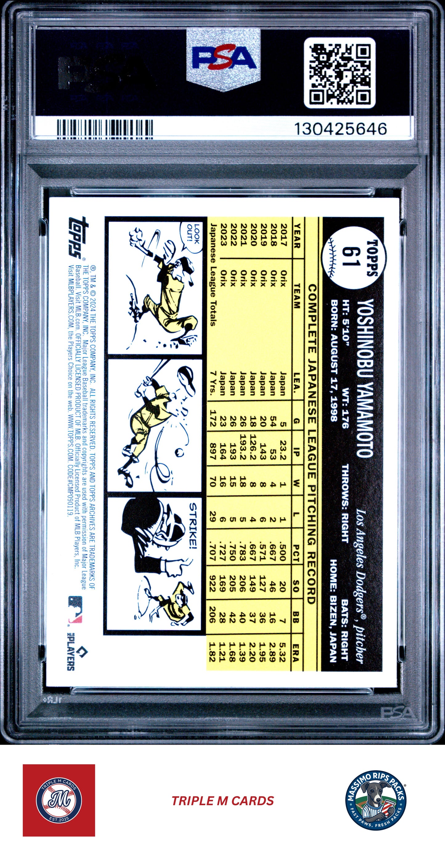 2024 Topps Archives #61 Yoshinobu Yamamoto Black Foilboard PSA 8