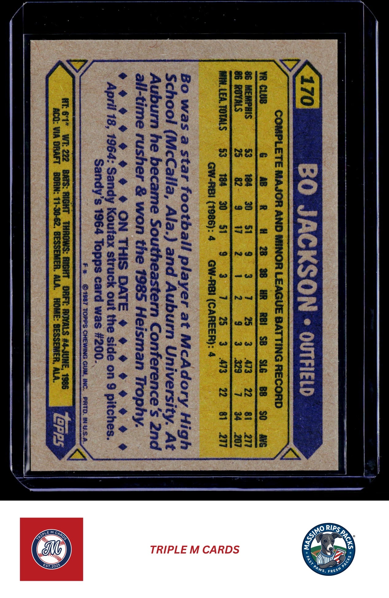 1987 Topps #170 Bo Jackson