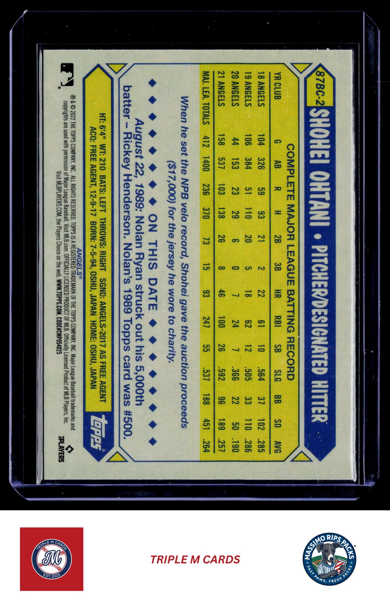 2022 Topps Chrome #87BC-2 Shohei Ohtani 1987 Topps Baseball 35th Anniversary