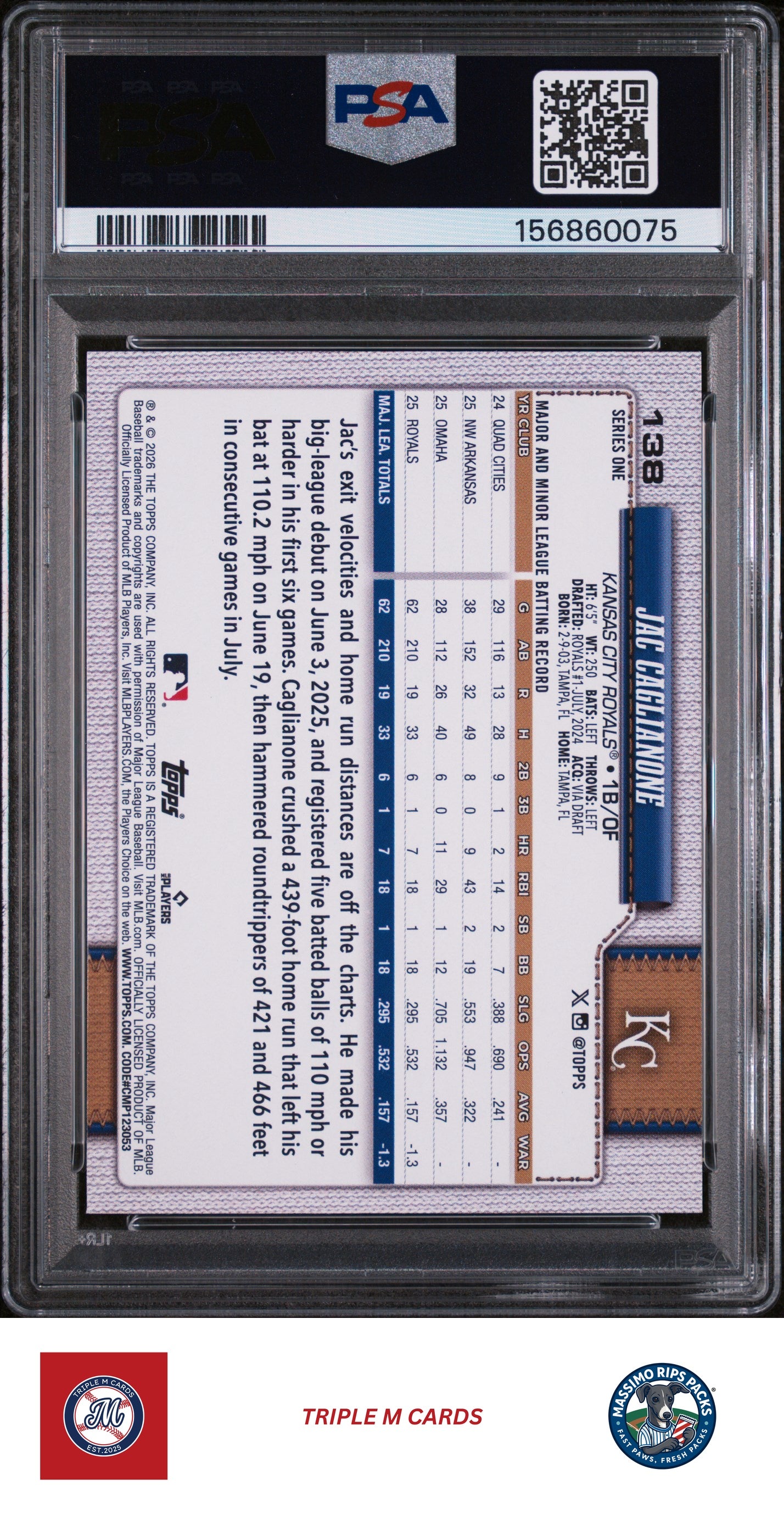 2026 Topps #138 Jac Caglianone PSA 9