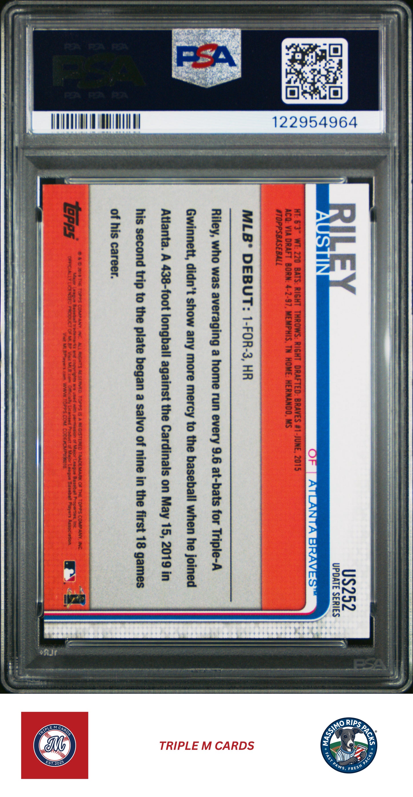 2019 Topps Update #US252 Austin Riley PSA 9