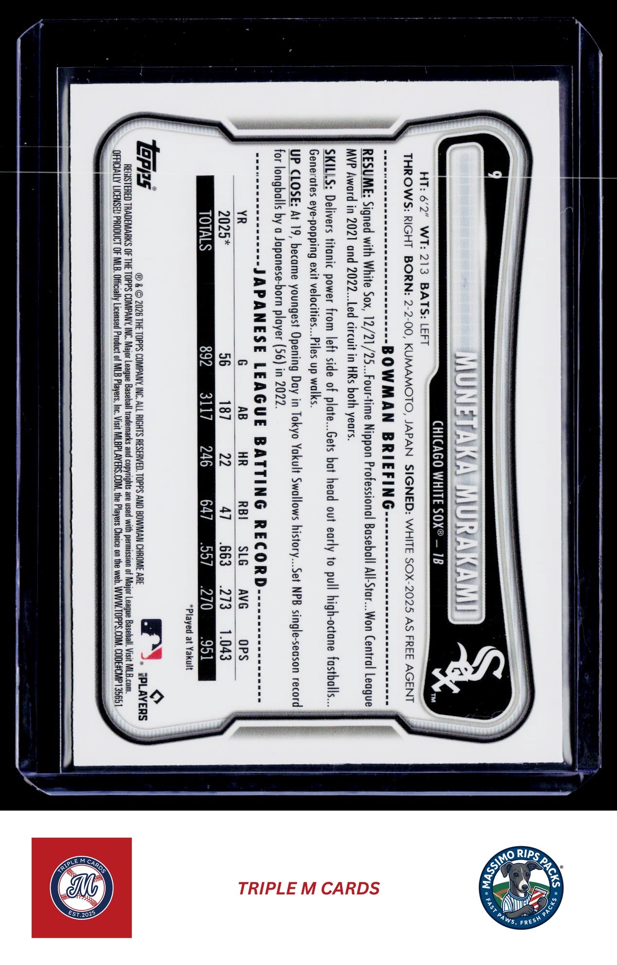 2026 Bowman #9 Munetaka Murakami Chrome Mojo Refractors