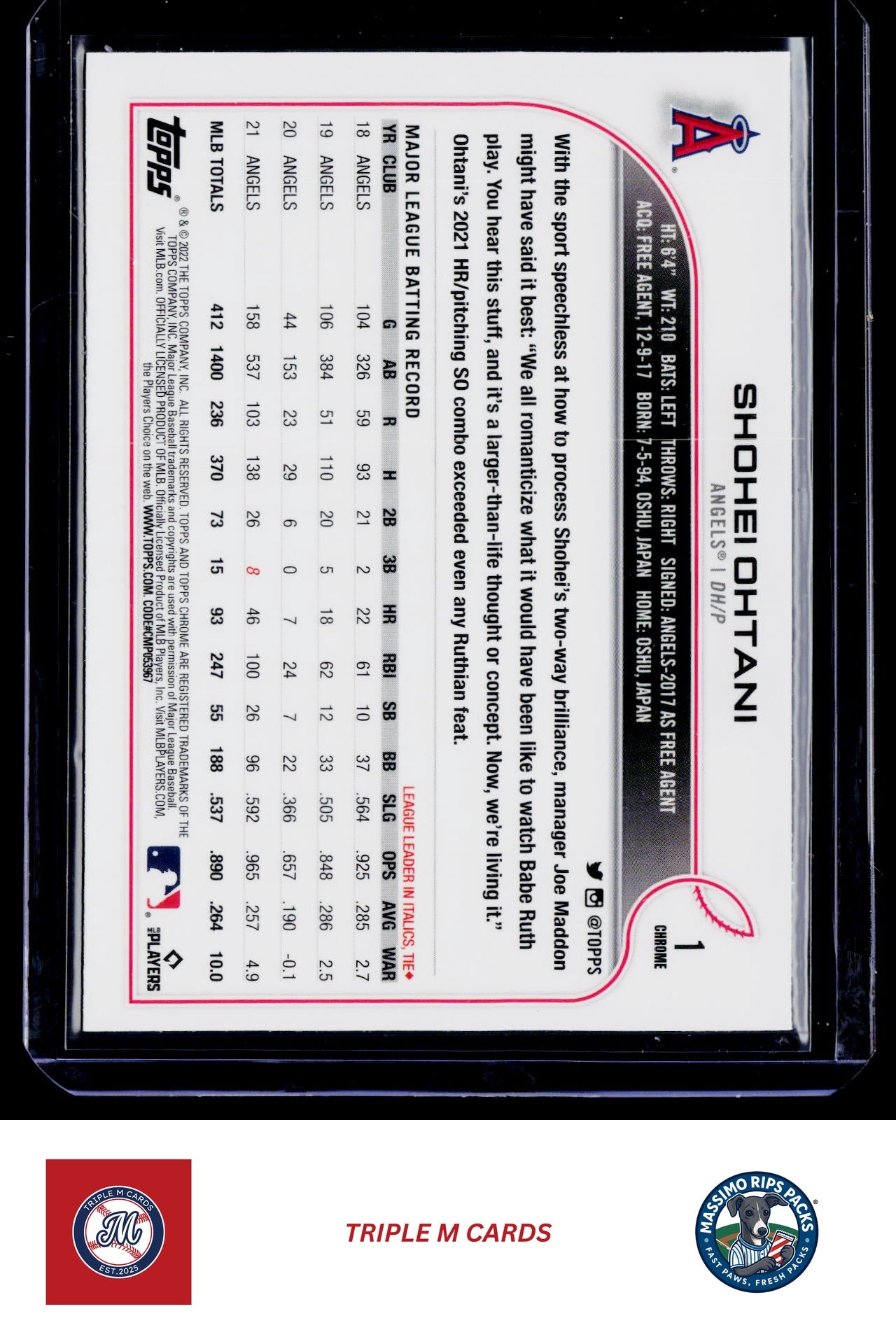 2022 Topps Chrome Sonic #1 Shohei Ohtani