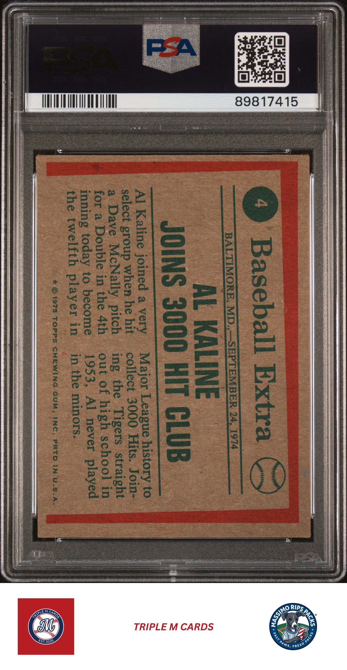 1975 Topps #4 Al Kaline PSA 3