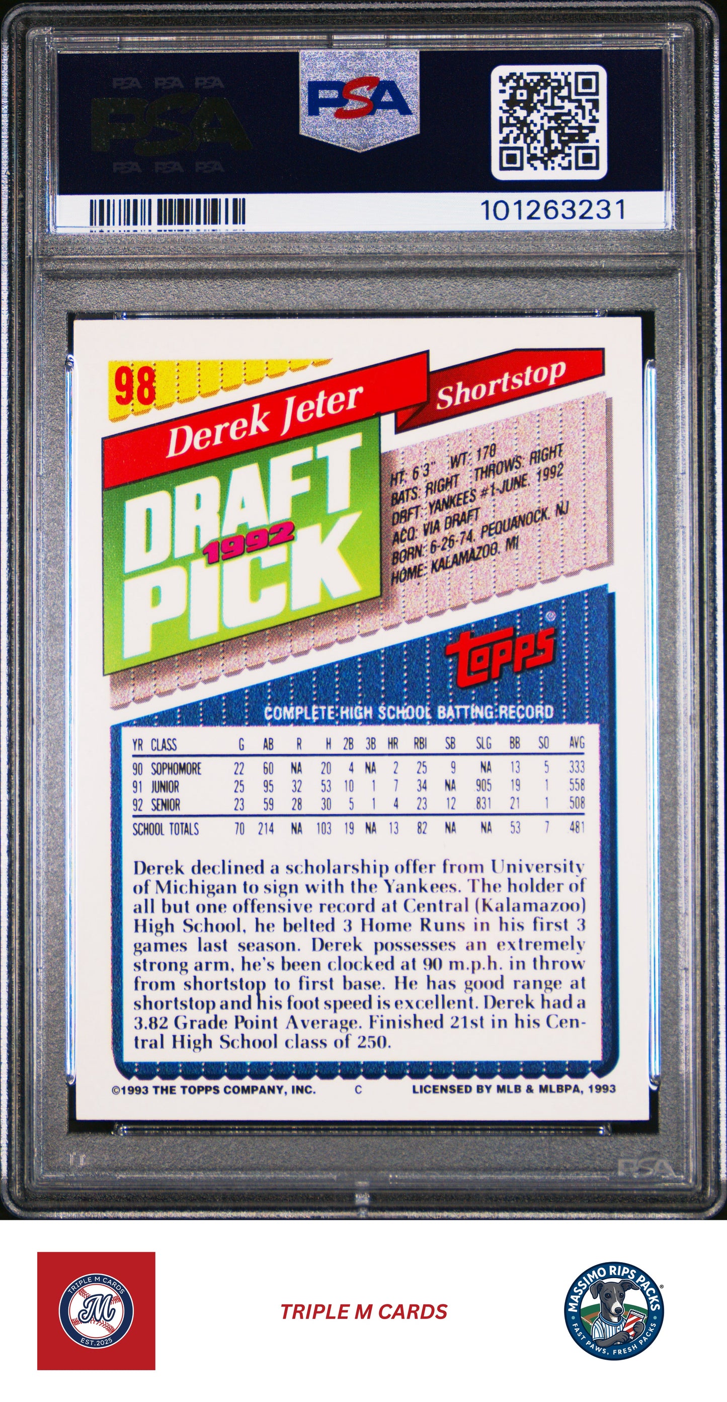 1993 Topps #98 Derek Jeter PSA 8