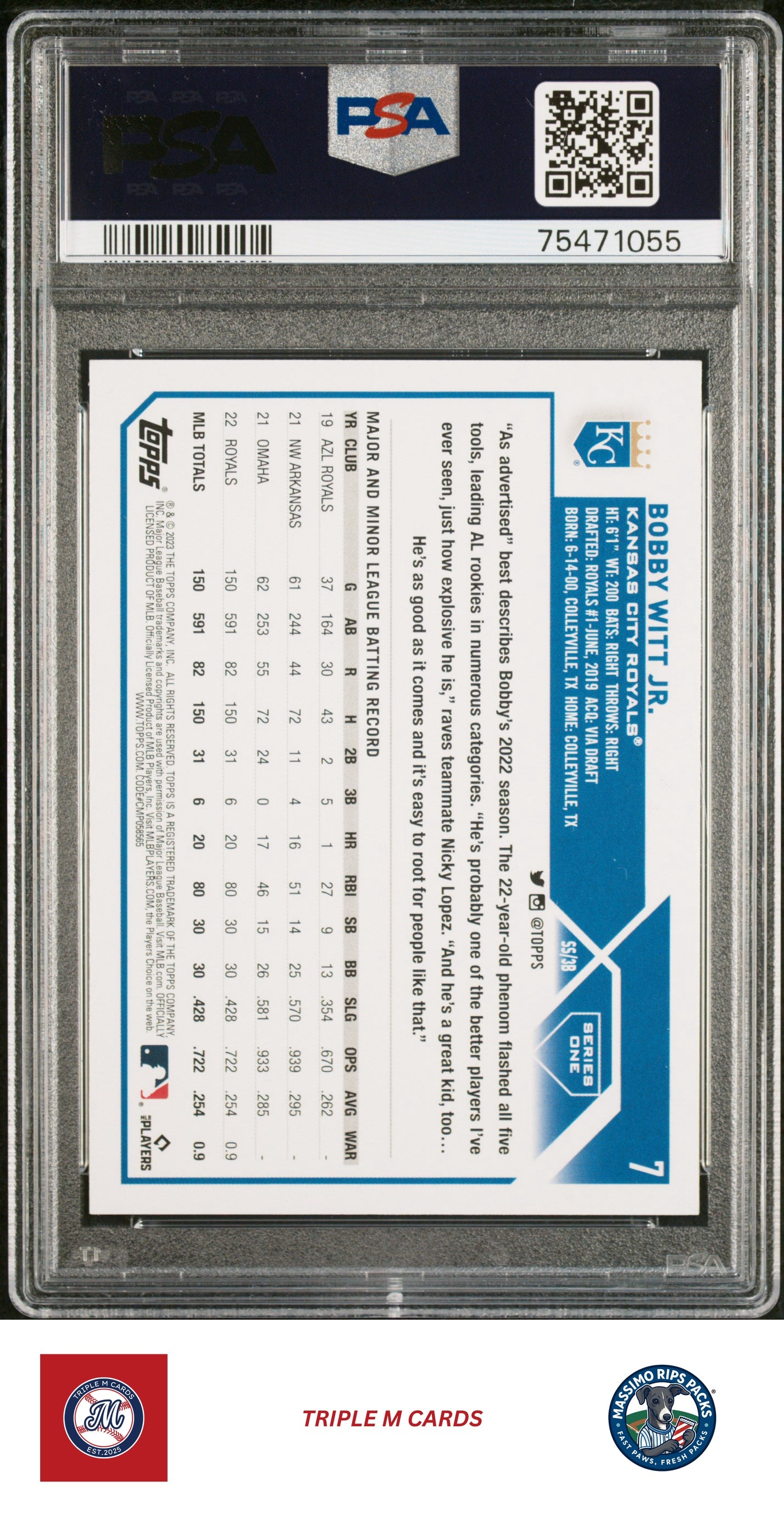 2023 Topps #7 Bobby Witt Jr. PSA 9