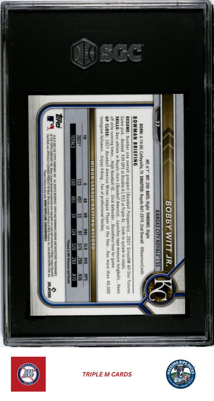 2022 Bowman Chrome #77 Bobby Witt Jr. SGC 9