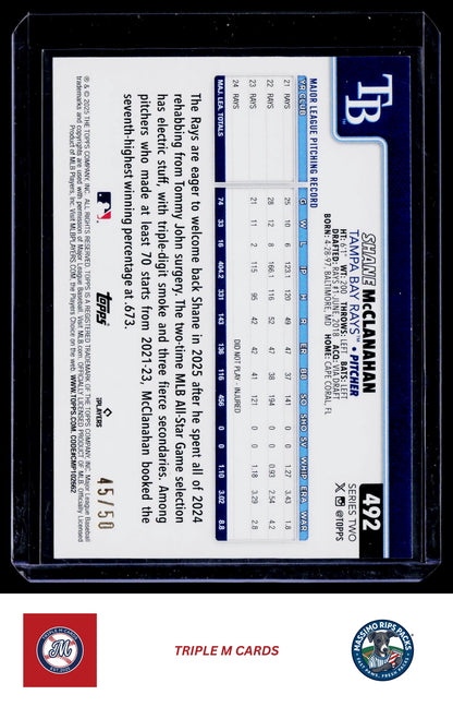 2025 Topps #492 Shane McClanahan Gold Holo Foil #/50