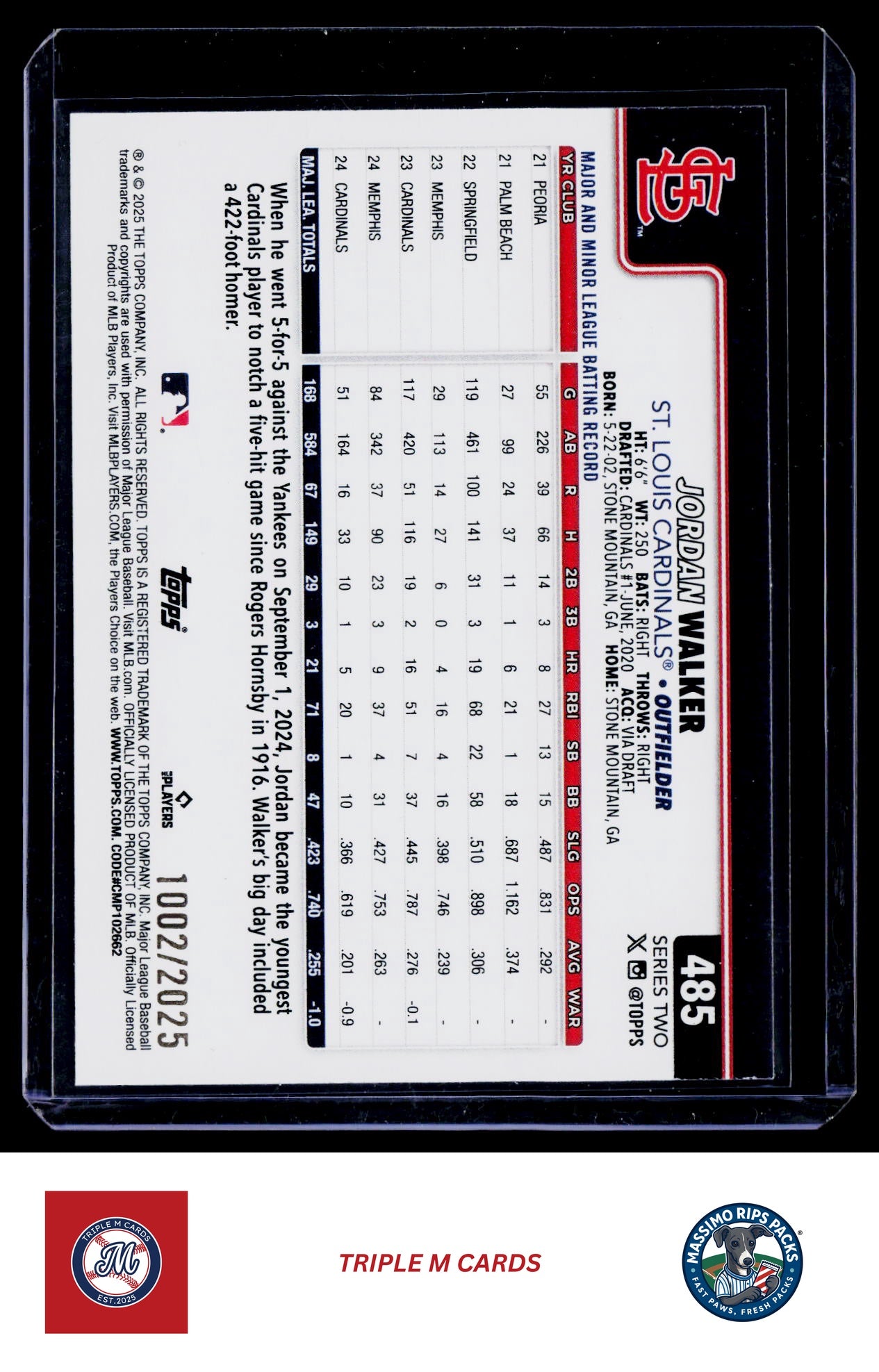 2025 Topps #485 Jordan Walker Gold #/2025