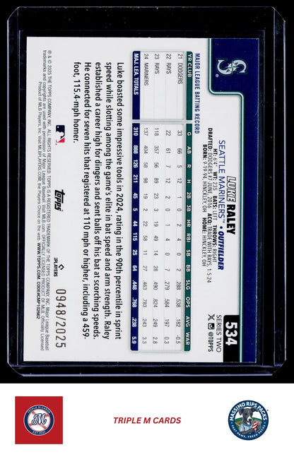 2025 Topps #534 Luke Raley Gold #/2025