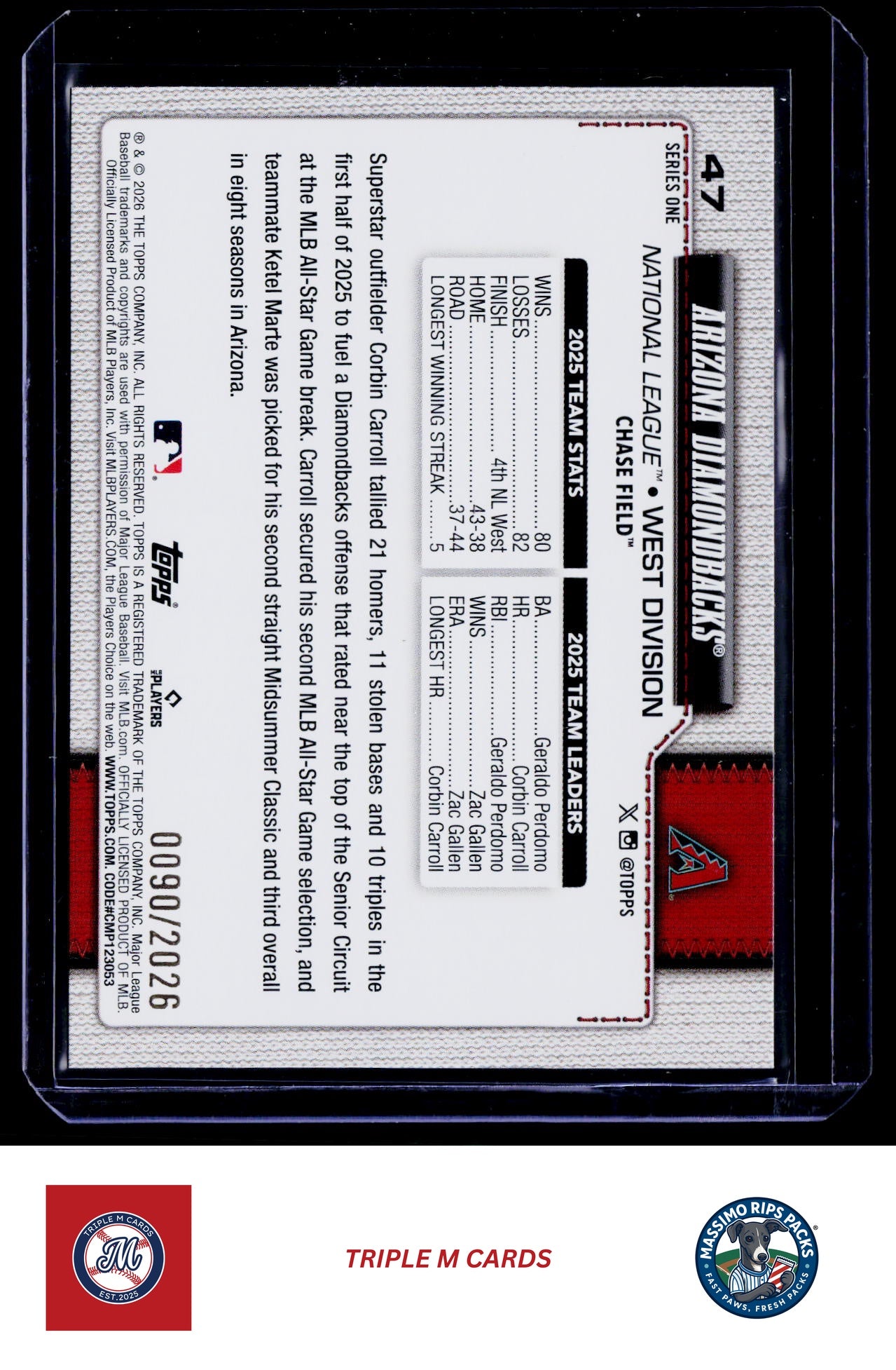 2026 Topps #47 Arizona Diamondbacks Gold #/2026