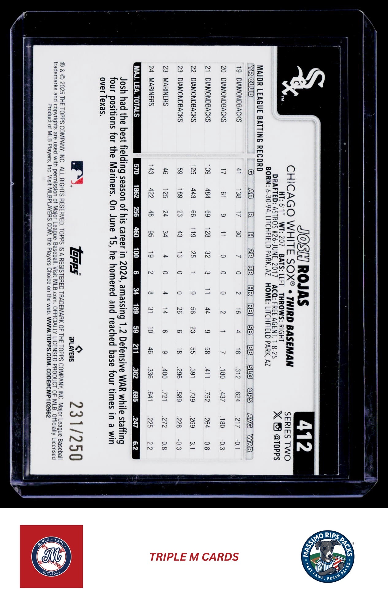 2025 Topps #412 Josh Rojas Purple Holo Foil #/250
