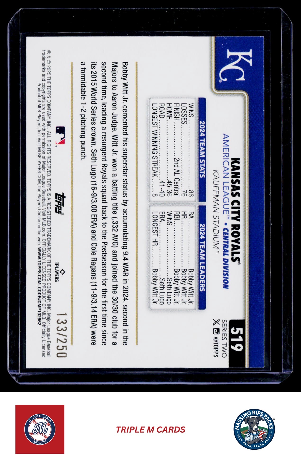 2025 Topps #519 Kansas City Royals Gold #/2025
