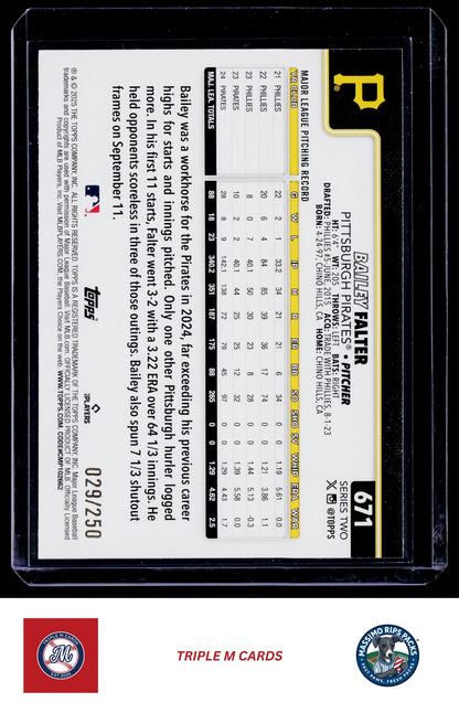 2025 Topps #671 Bailey Falter Purple Holo Foil #/250
