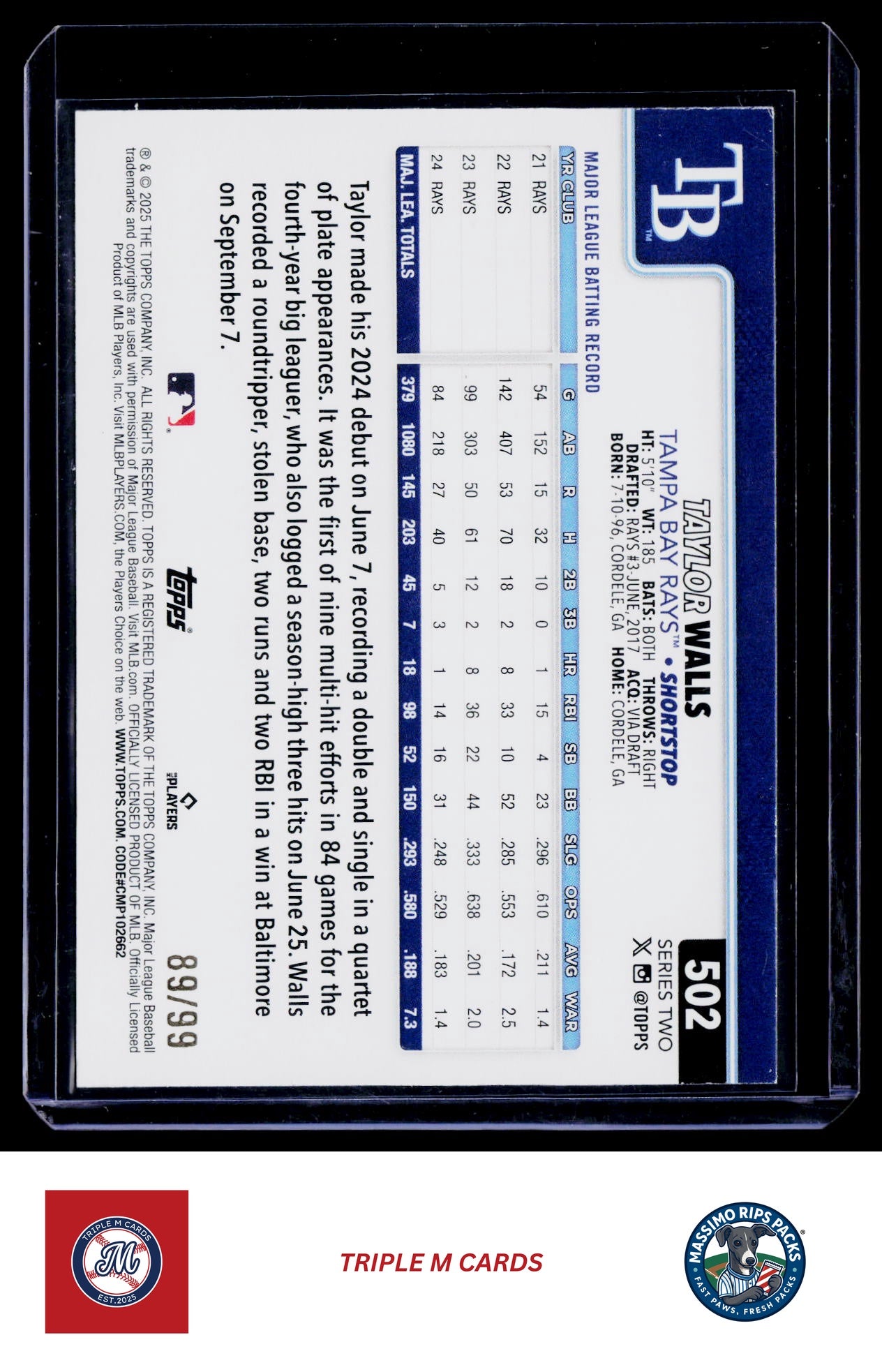 2025 Topps #502 Taylor Walls Green Holo Foil #/99