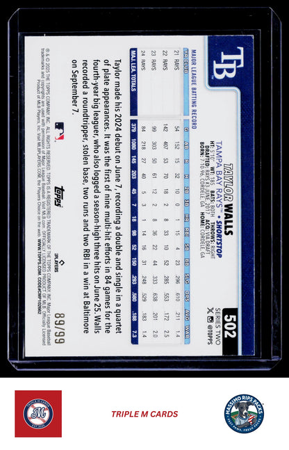 2025 Topps #502 Taylor Walls Green Holo Foil #/99
