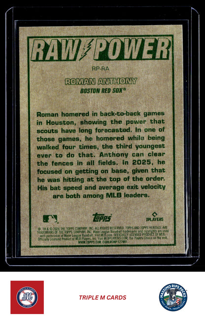 2026 Topps Heritage #RP-RA Roman Anthony Raw Power