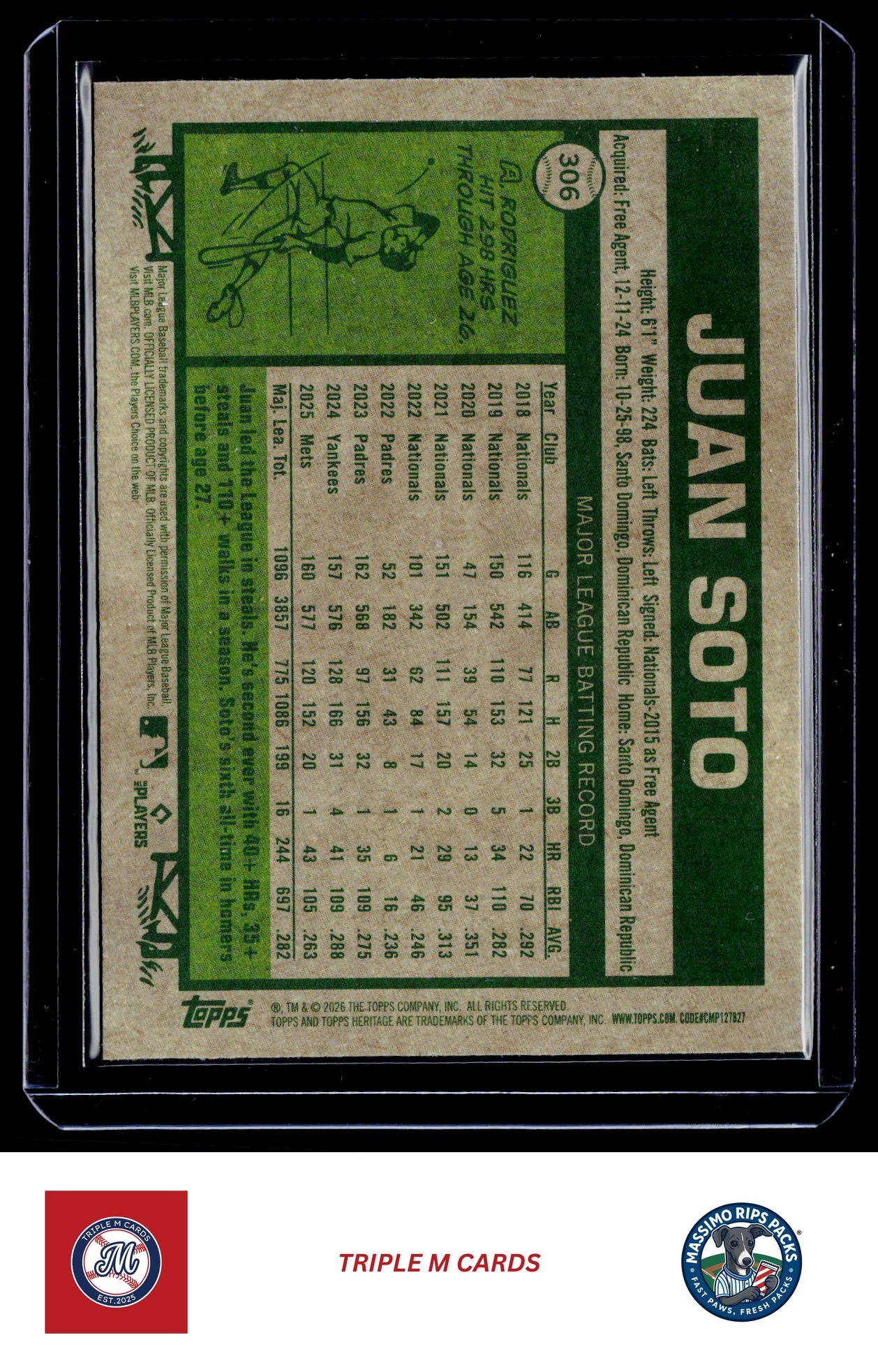2026 Topps Heritage #306 Juan Soto Chrome Light Blue Sparkle Refractors
