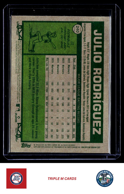 2026 Topps Heritage #240 Julio Rodríguez Chrome Light Blue Sparkle Refractors