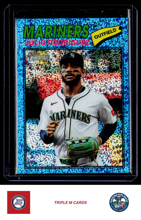 2026 Topps Heritage #240 Julio Rodríguez Chrome Light Blue Sparkle Refractors